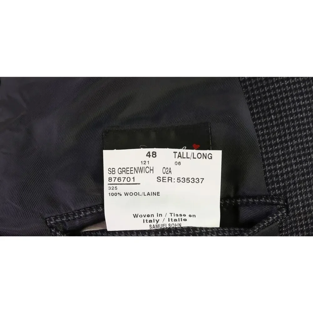 Samuelsohn Gray Black Knit Woven Italian Wool 2-Btn Sportcoat Blazer 48L